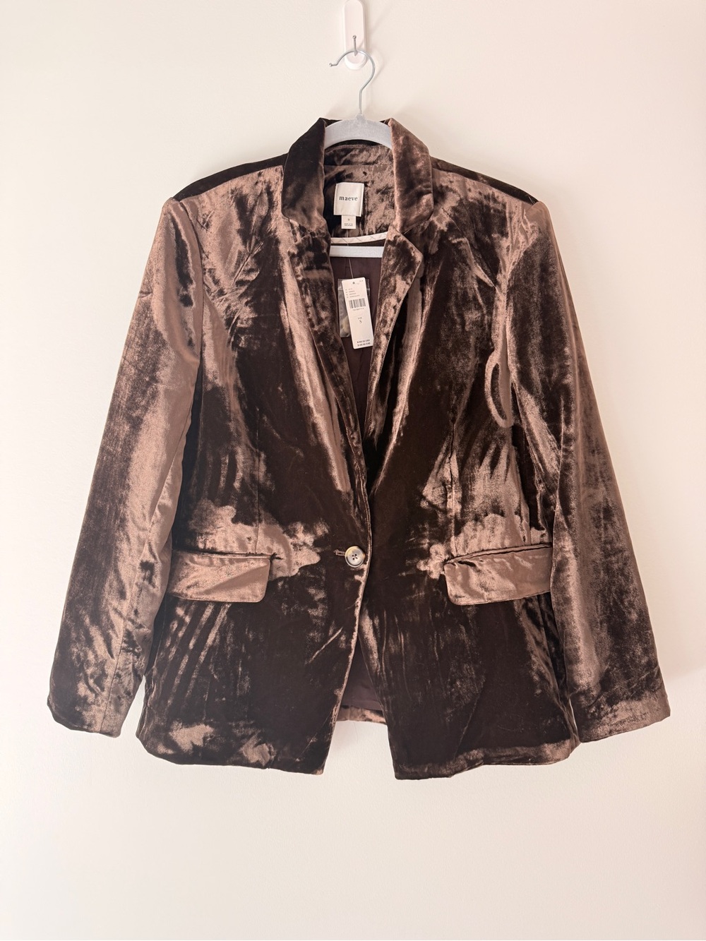 Maeve Velvet Blazer Jacket in Brown
